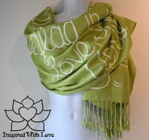 Custom Hand-painted Script Pashmina Lime Green Scarf (Viscose/Acrylic blend) - Made to Order