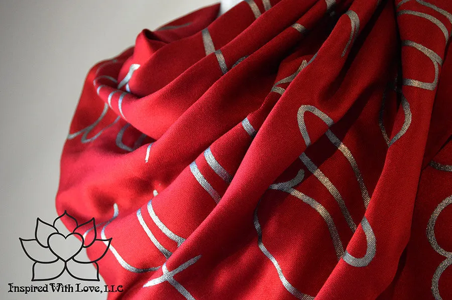 Custom Hand-painted Script Pashmina Maroon Scarf (Pashmina/Silk blend) - Made to Order