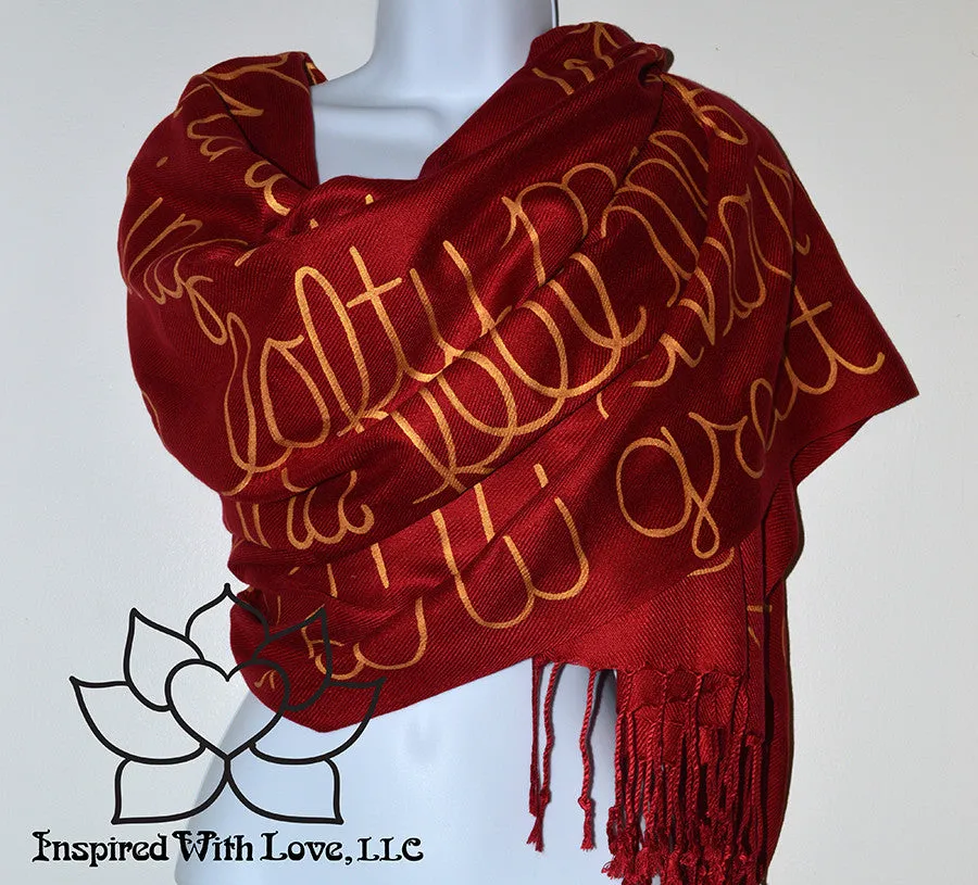 Custom Hand-painted Script Pashmina Maroon Scarf (Pashmina/Silk blend) - Made to Order