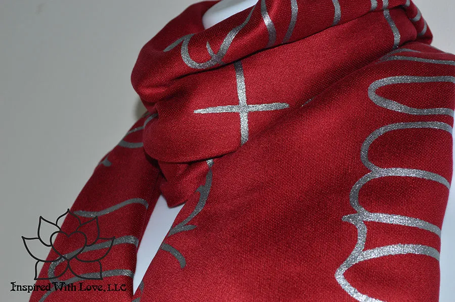 Custom Hand-painted Script Pashmina Maroon Scarf (Pashmina/Silk blend) - Made to Order
