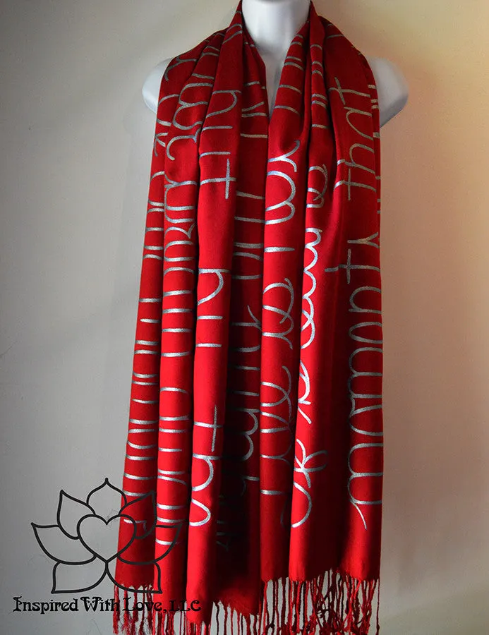 Custom Hand-painted Script Pashmina Maroon Scarf (Viscose/Acrylic blend) - Made to Order