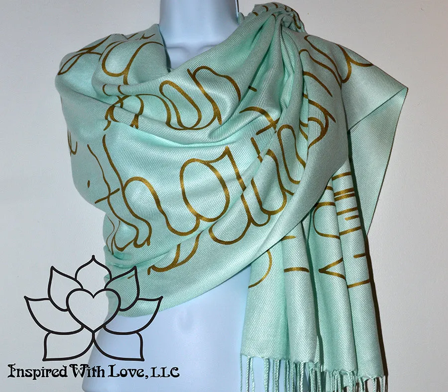 Custom Hand-painted Script Pashmina Mint Scarf (Viscose/Acrylic blend) - Made to Order