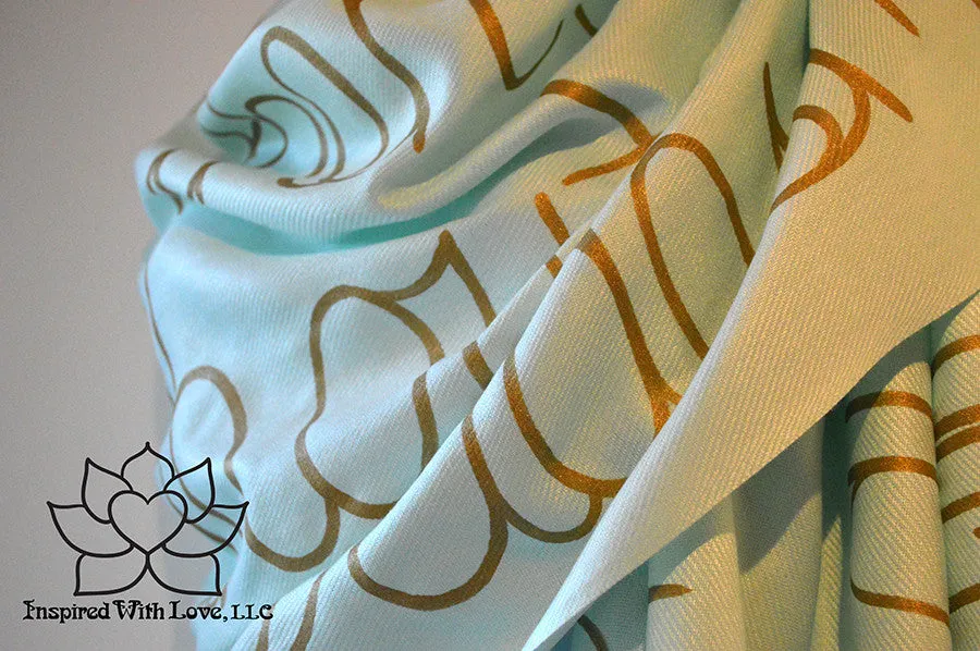 Custom Hand-painted Script Pashmina Mint Scarf (Viscose/Acrylic blend) - Made to Order