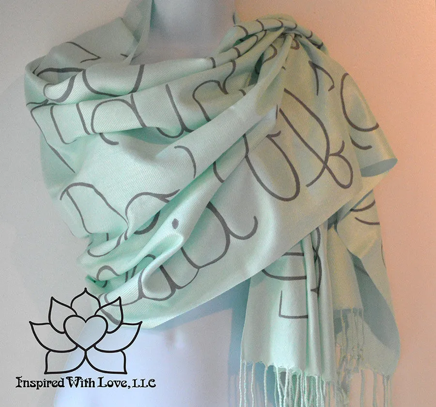 Custom Hand-painted Script Pashmina Mint Scarf (Viscose/Acrylic blend) - Made to Order