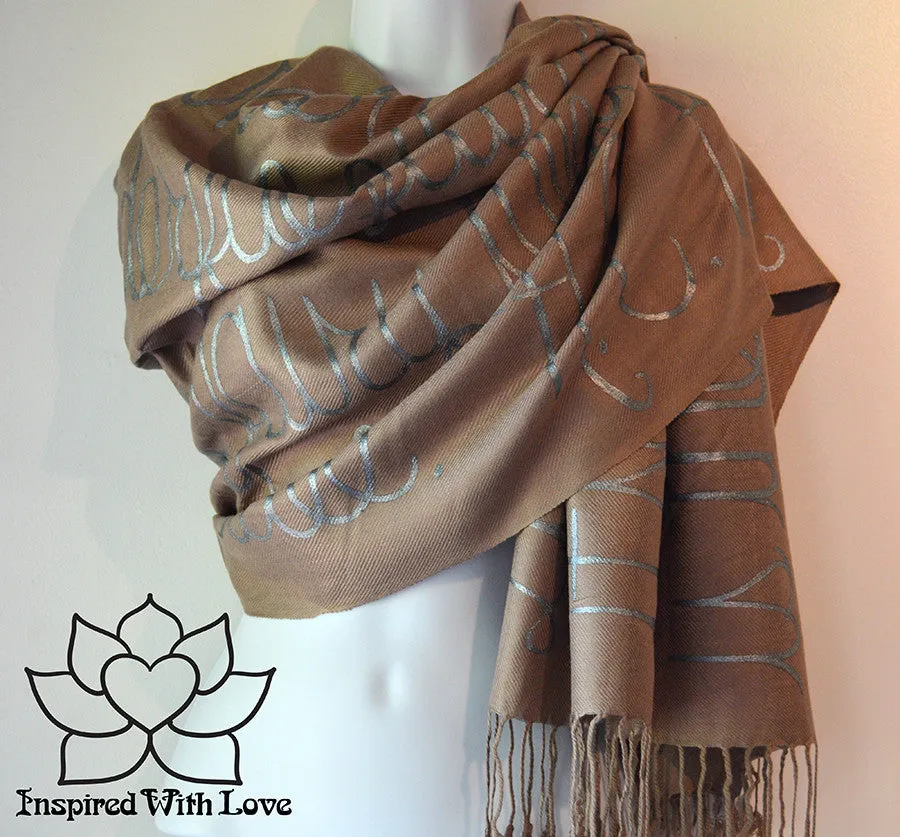 Custom Hand-painted Script Pashmina Mocha Scarf (Pashmina/Silk blend) - Made to Order
