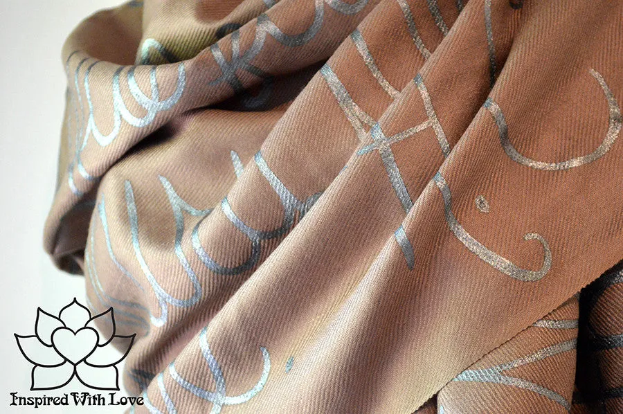 Custom Hand-painted Script Pashmina Mocha Scarf (Pashmina/Silk blend) - Made to Order