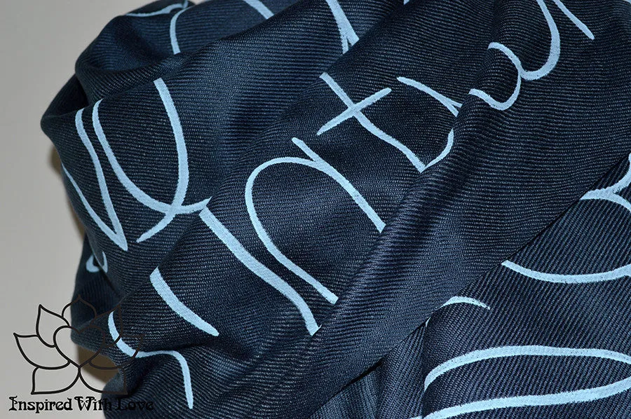 Custom Hand-painted Script Pashmina Navy Scarf (Pashmina/Silk blend) - Made to Order