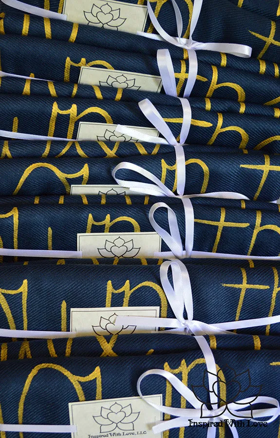 Custom Hand-painted Script Pashmina Navy Scarf (Pashmina/Silk blend) - Made to Order