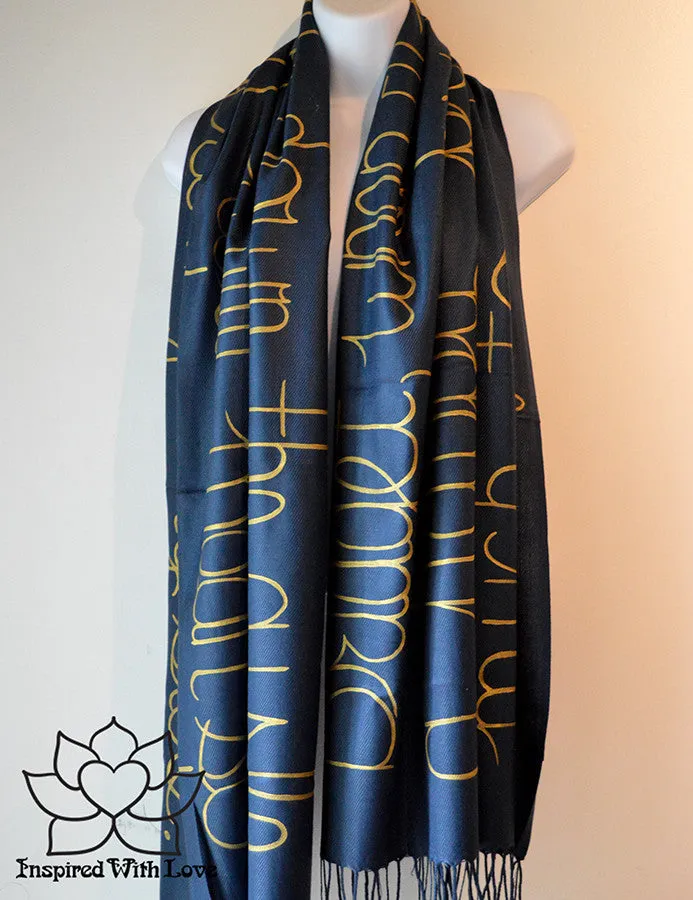 Custom Hand-painted Script Pashmina Navy Scarf (Pashmina/Silk blend) - Made to Order