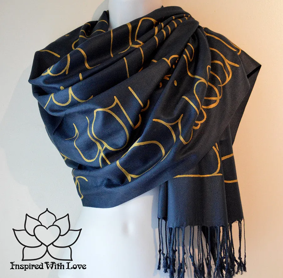 Custom Hand-painted Script Pashmina Navy Scarf (Pashmina/Silk blend) - Made to Order