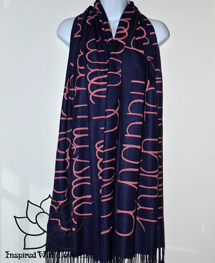 Custom Hand-painted Script Pashmina Navy Scarf (Pashmina/Silk blend) - Made to Order