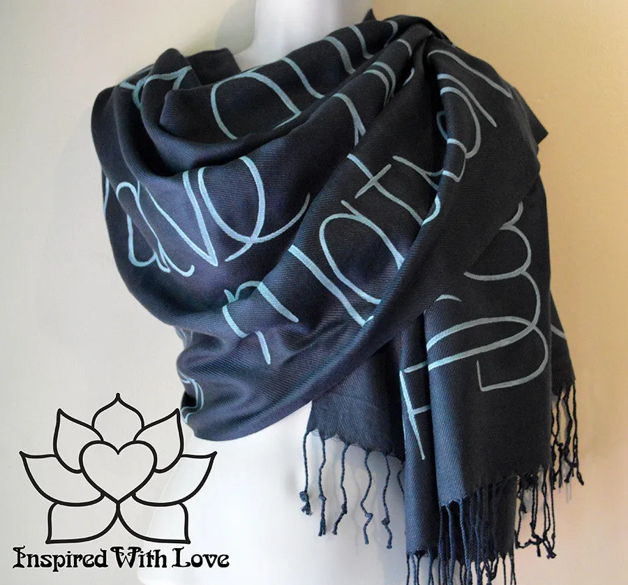 Custom Hand-painted Script Pashmina Navy Scarf (Pashmina/Silk blend) - Made to Order