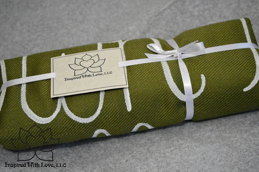 Custom Hand-painted Script Pashmina Olive Green Scarf (Pashmina/Silk blend) - Made to Order