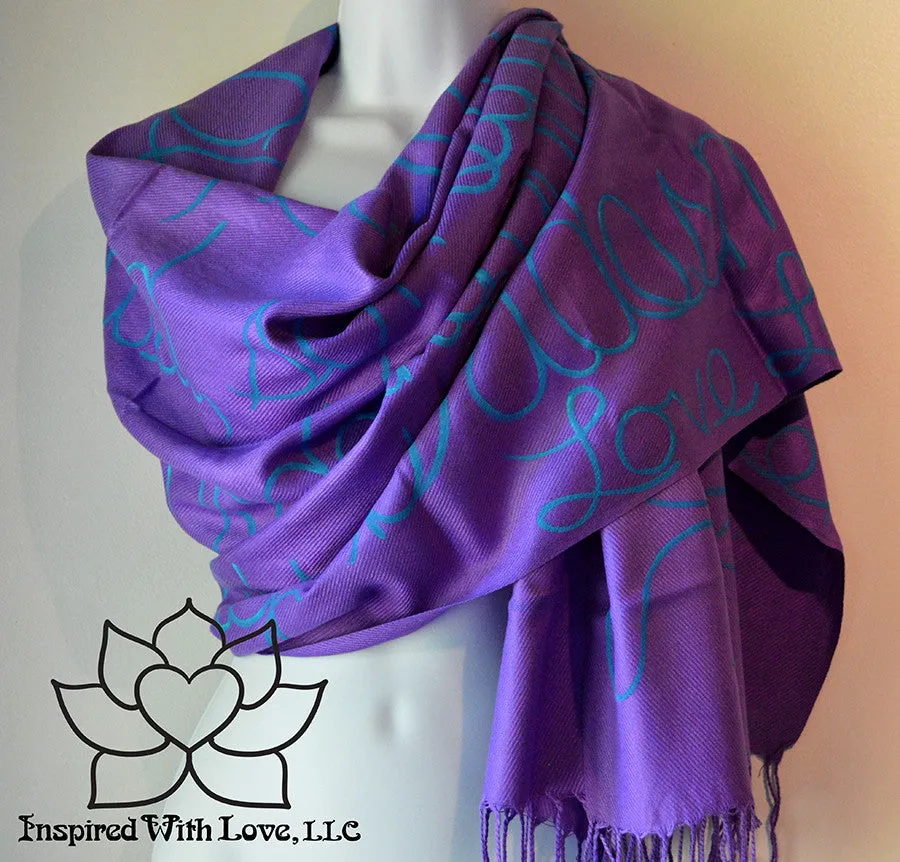 Custom Hand-painted Script Pashmina Purple Scarf (Viscose/Acrylic blend) - Made to Order