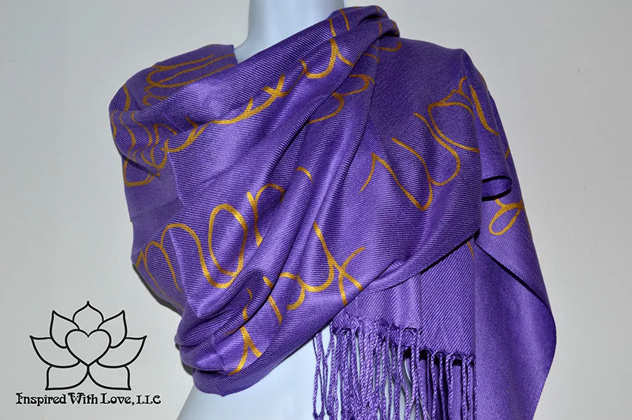 Custom Hand-painted Script Pashmina Purple Scarf (Viscose/Acrylic blend) - Made to Order