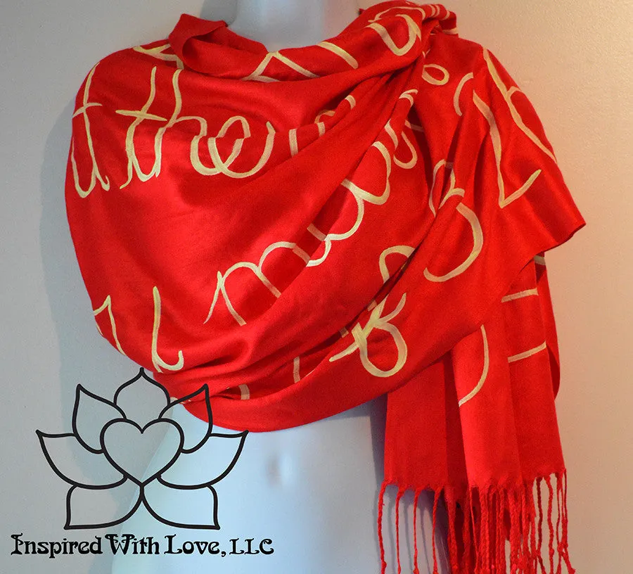 Custom Hand-painted Script Pashmina Red Scarf (Viscose/Acrylic blend) - Made to Order