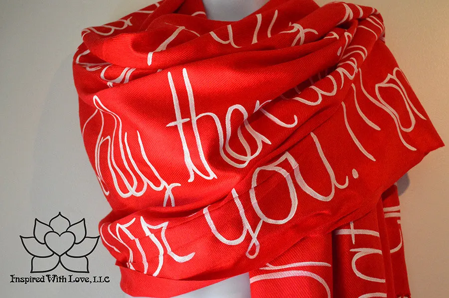 Custom Hand-painted Script Pashmina Red Scarf (Viscose/Acrylic blend) - Made to Order