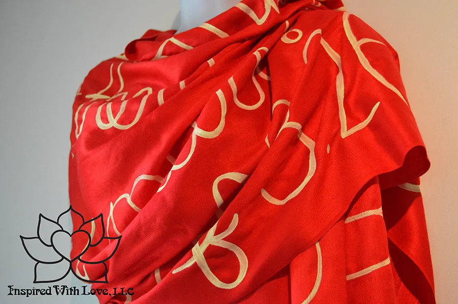 Custom Hand-painted Script Pashmina Red Scarf (Viscose/Acrylic blend) - Made to Order