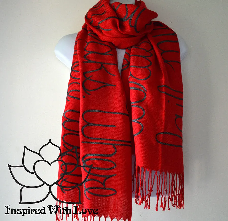 Custom Hand-painted Script Pashmina Red Scarf (Viscose/Acrylic blend) - Made to Order