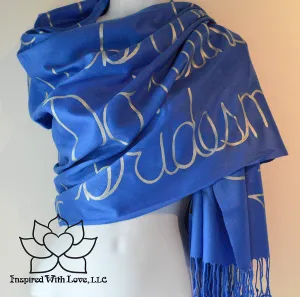 Custom Hand-painted Script Pashmina Royal Blue Scarf (Pashmina/Silk blend) - Made to Order