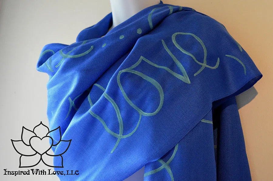 Custom Hand-painted Script Pashmina Royal Blue Scarf (Viscose/Acrylic blend) - Made to Order