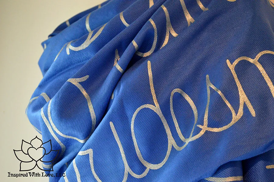 Custom Hand-painted Script Pashmina Royal Blue Scarf (Viscose/Acrylic blend) - Made to Order