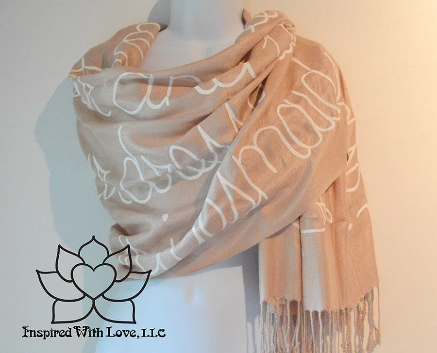 Custom Hand-painted Script Pashmina Seashell Scarf (Pashmina/Silk blend) - Made to Order