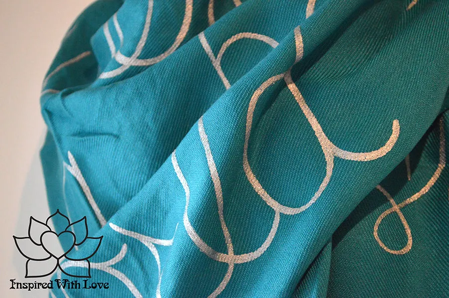 Custom Hand-painted Script Pashmina Teal Scarf (Viscose/Acrylic blend) - Made to Order