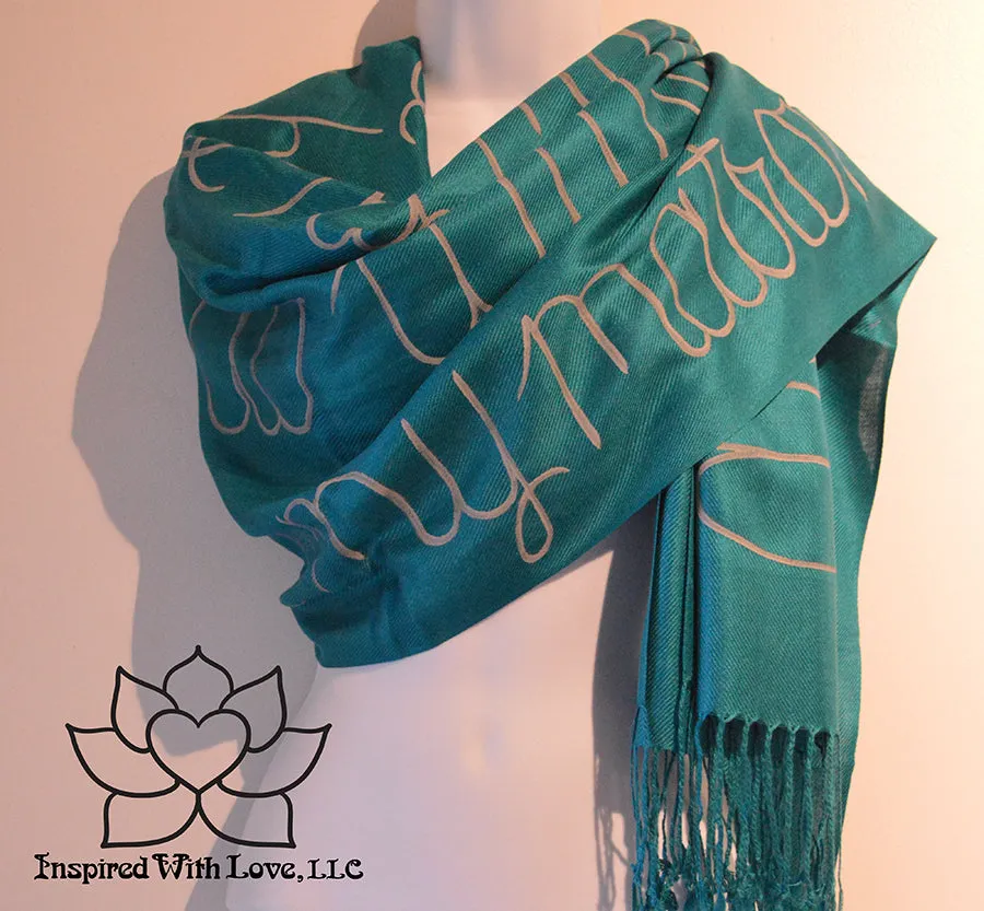Custom Hand-painted Script Pashmina Teal Scarf (Viscose/Acrylic blend) - Made to Order