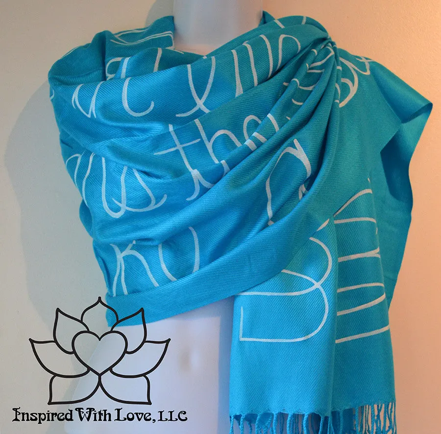 Custom Hand-painted Script Pashmina Turquoise Scarf (Pashmina/Silk blend) - Made to Order