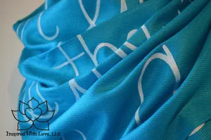 Custom Hand-painted Script Pashmina Turquoise Scarf (Pashmina/Silk blend) - Made to Order