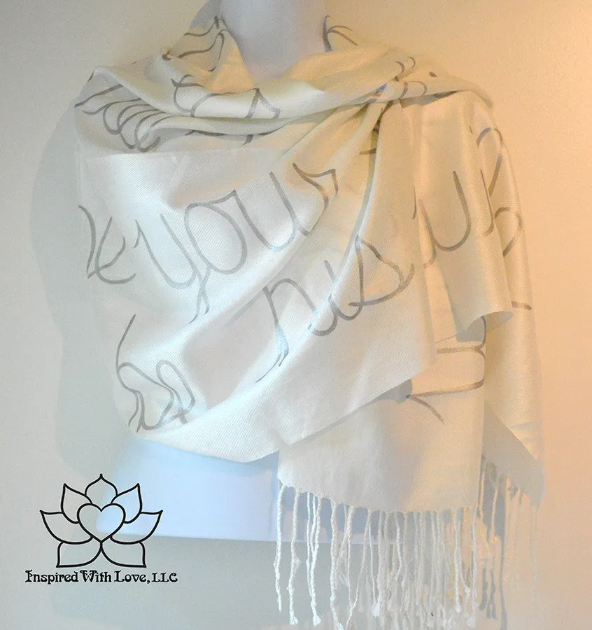 Custom Hand-painted Script Pashmina White Scarf (Viscose/Acrylic blend) - Made to Order