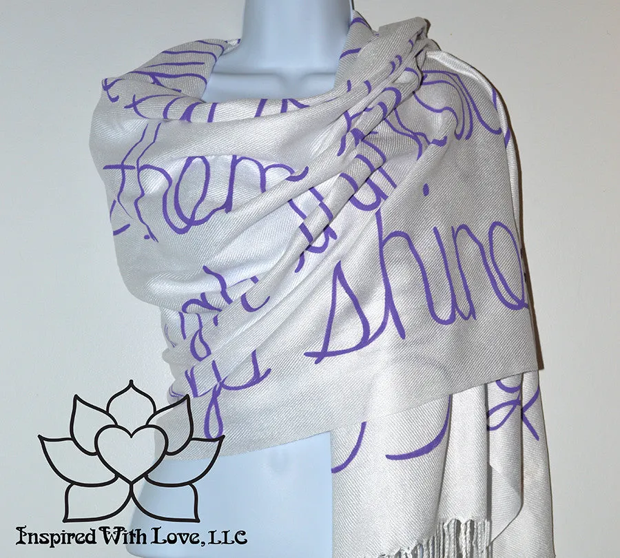 Custom Hand-painted Script Pashmina White Scarf (Viscose/Acrylic blend) - Made to Order