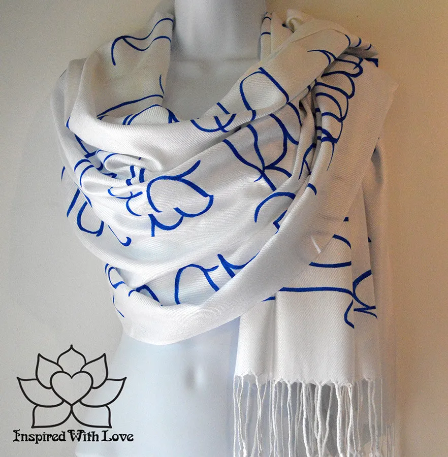 Custom Hand-painted Script Pashmina White Scarf (Viscose/Acrylic blend) - Made to Order