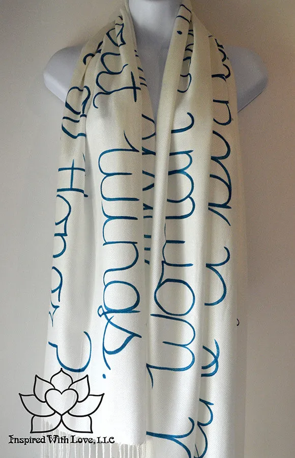 Custom Hand-painted Script Pashmina White Scarf (Viscose/Acrylic blend) - Made to Order