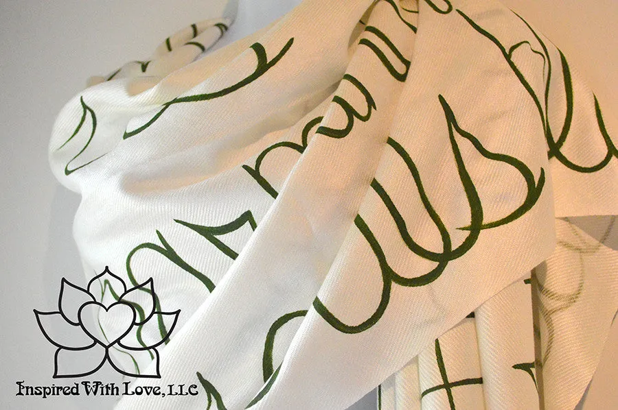 Custom Hand-painted Script Pashmina White Scarf (Viscose/Acrylic blend) - Made to Order