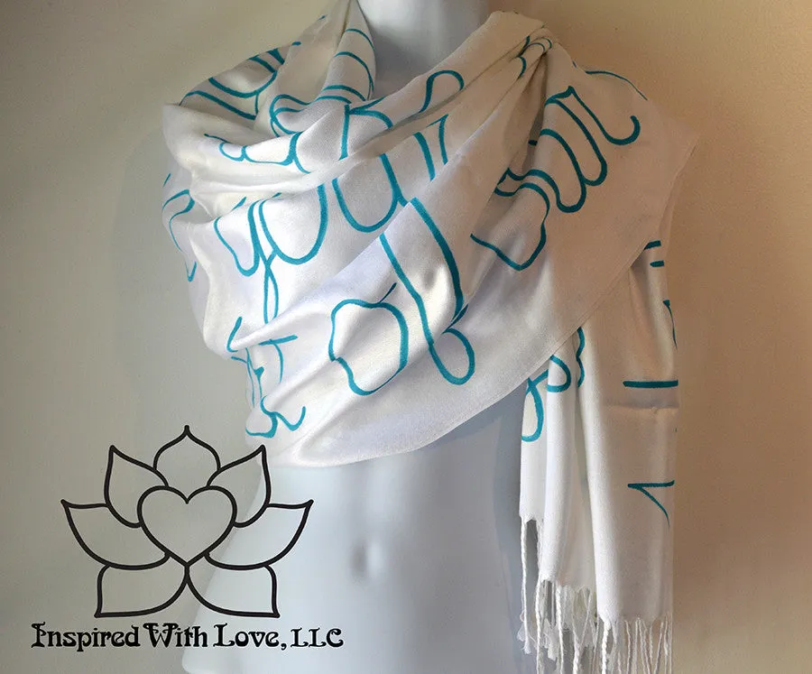 Custom Hand-painted Script Pashmina White Scarf (Viscose/Acrylic blend) - Made to Order