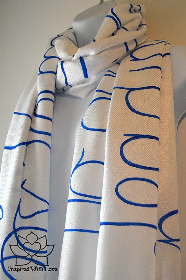 Custom Hand-painted Script Pashmina White Scarf (Viscose/Acrylic blend) - Made to Order