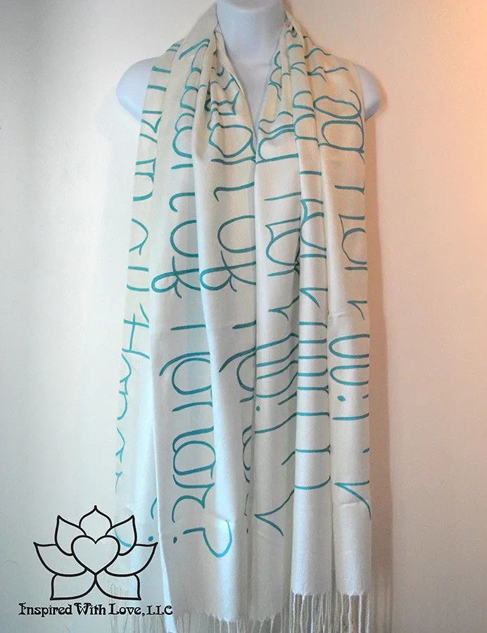 Custom Hand-painted Script Pashmina White Scarf (Viscose/Acrylic blend) - Made to Order