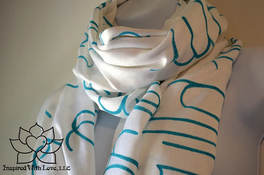 Custom Hand-painted Script Pashmina White Scarf (Viscose/Acrylic blend) - Made to Order