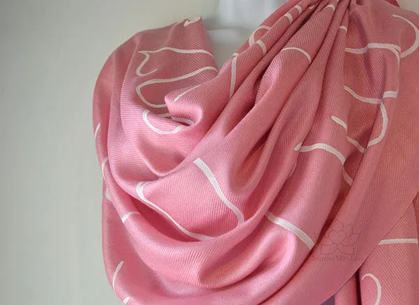 Custom Hand-painted Script Rose Pink Scarf (Viscose/Acrylic blend) - Made to Order