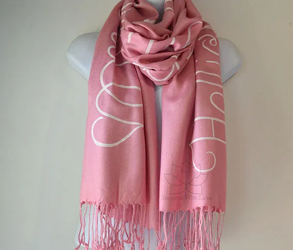 Custom Hand-painted Script Rose Pink Scarf (Viscose/Acrylic blend) - Made to Order