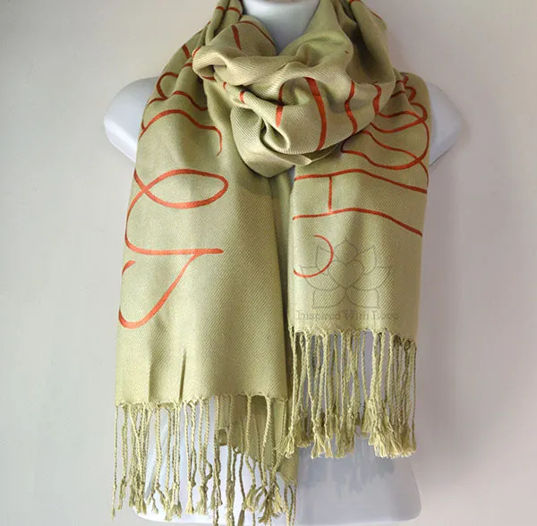Custom Hand-painted Script Sage Scarf (Viscose/Acrylic blend) - Made to Order
