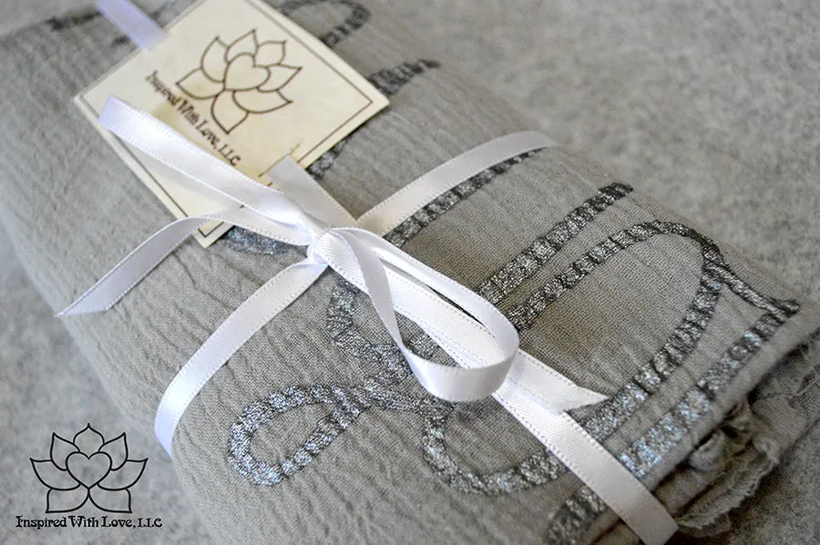 Custom Message 100% Cotton Gauze Ash Gray Script Shawl (Made to Order)