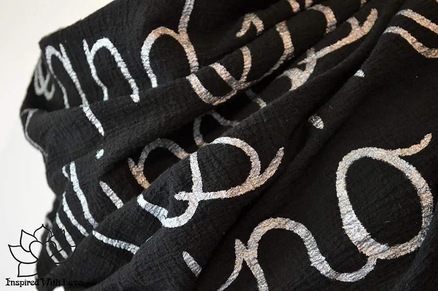 Custom Message 100% Cotton Gauze Black Shawl (Made to Order)