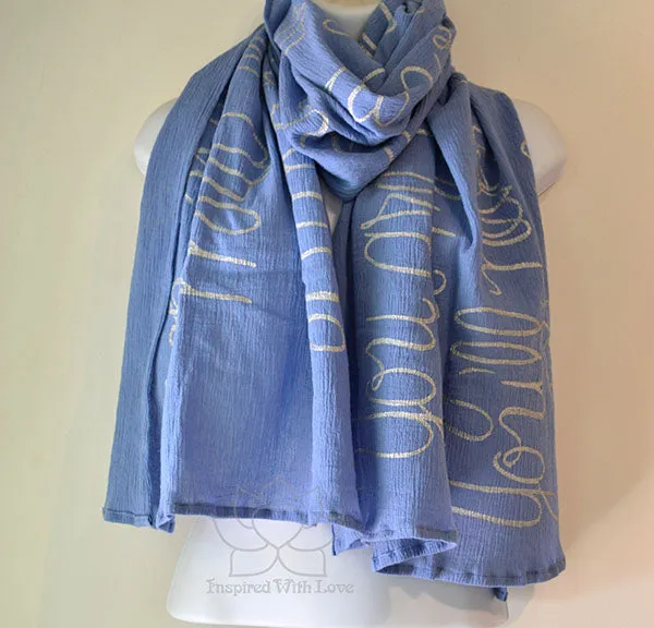 Custom Message 100% Cotton Gauze Coppen Blue Scarf (Made to Order)