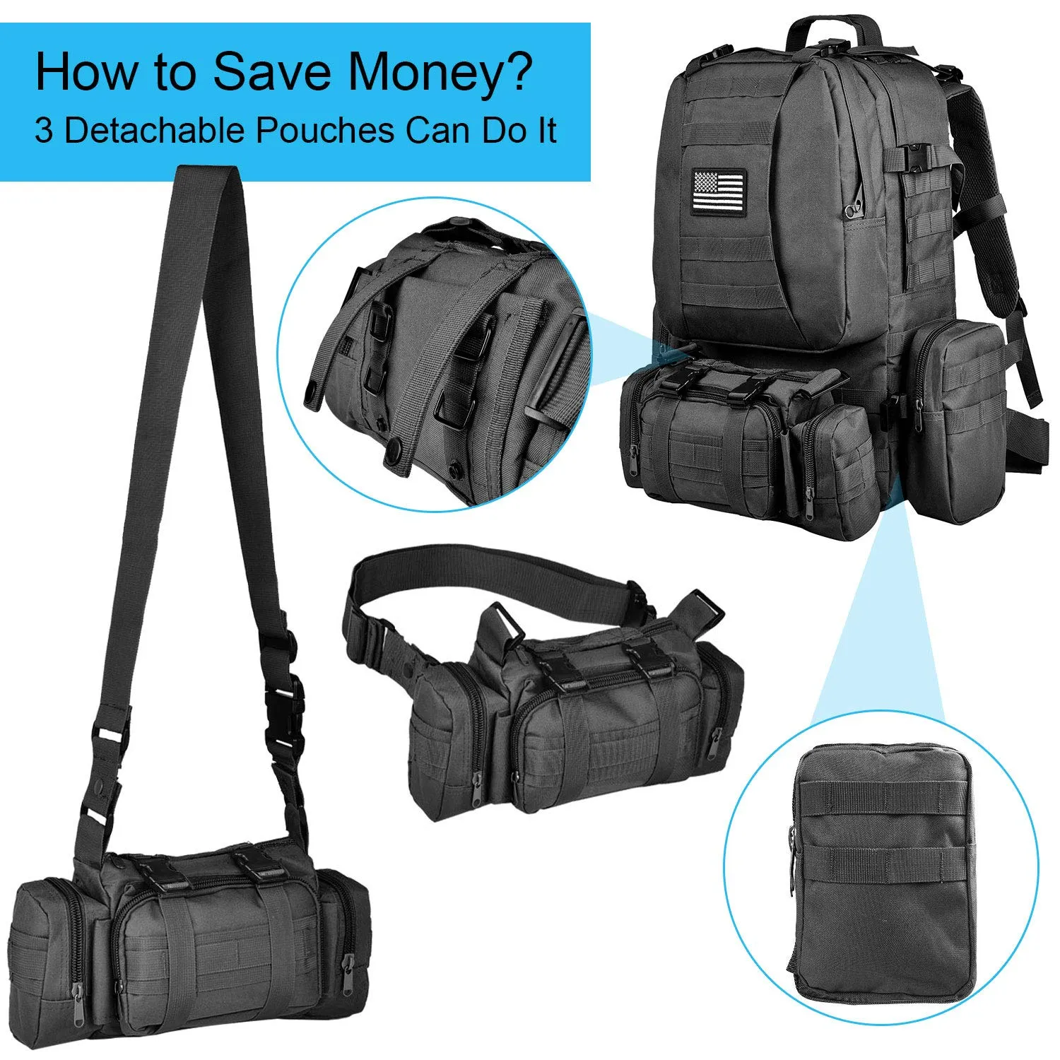 CVLIFE 60L Tactical Backpack, Military Assault Pack