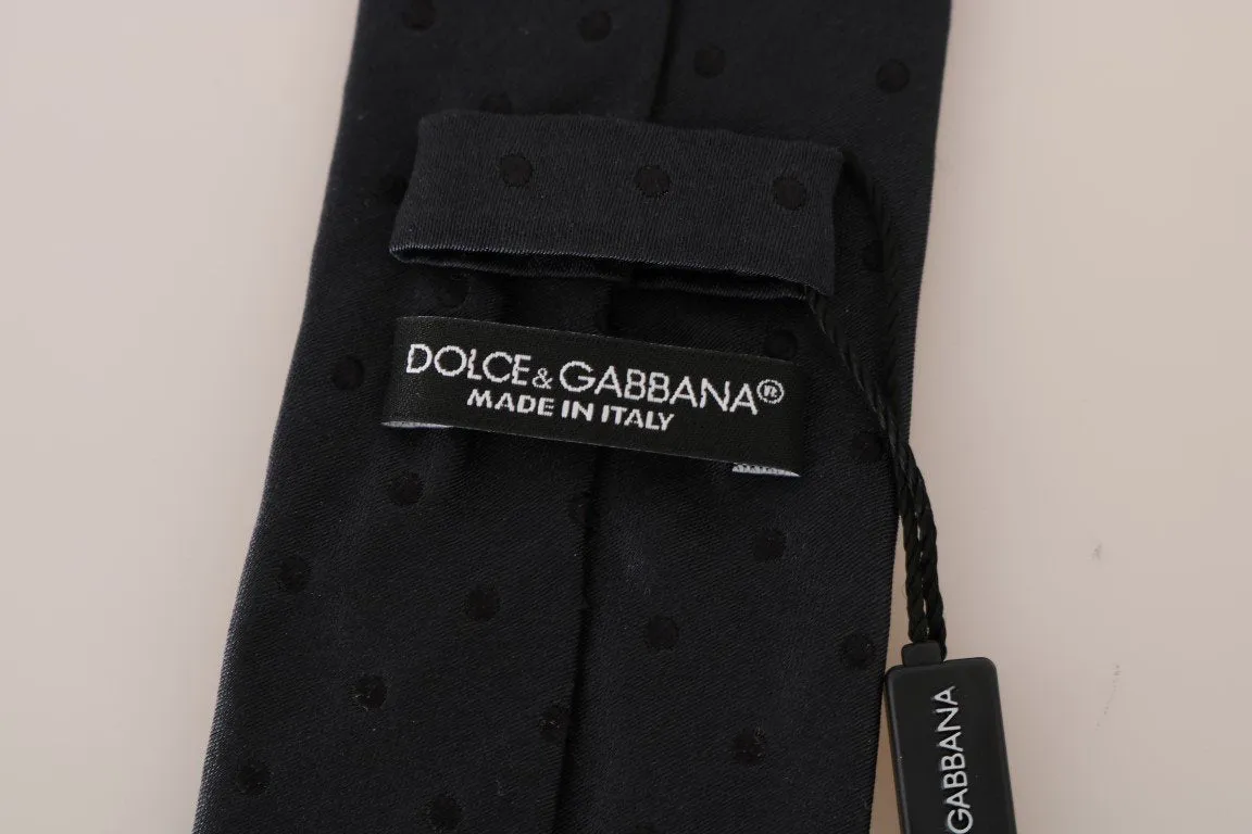 Dark Gray Silk Polka Dot Print Tie