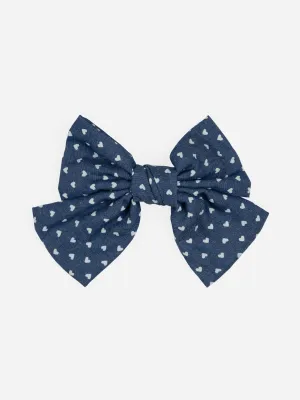 Denim Bow Hairclip - Hearts