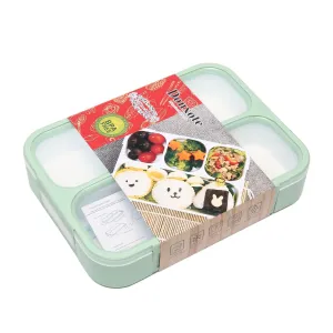 Donxote Lunch Bento Box Leak-Proof Sealing Food Container - 4 Compartments With a Spoon - BPA-free Microwave-Safe Boxes (Green)